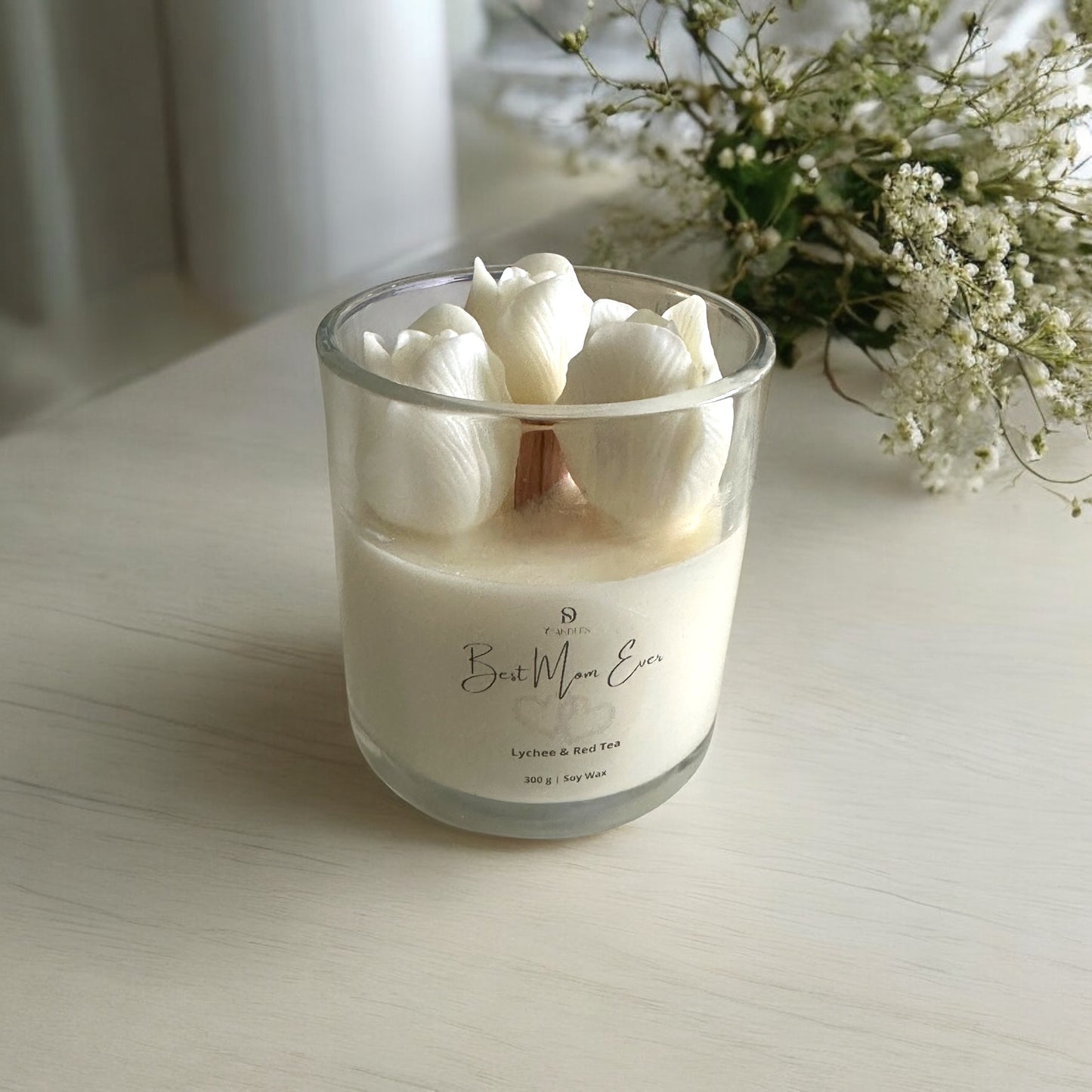 Limited Edition Best Mom Ever – Beige Tulip Candle (Lychee & Red Tea)
